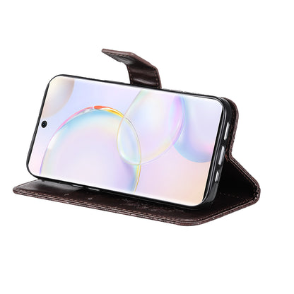KT Imprinting Flower Series-1 Imprinting Mandala Sun Pattern Anti-scratch Protective Leather Case with Wallet Stand for Huawei nova 9/Honor 50 5G