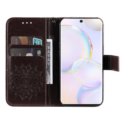 KT Imprinting Flower Series-1 Imprinting Mandala Sun Pattern Anti-scratch Protective Leather Case with Wallet Stand for Huawei nova 9/Honor 50 5G