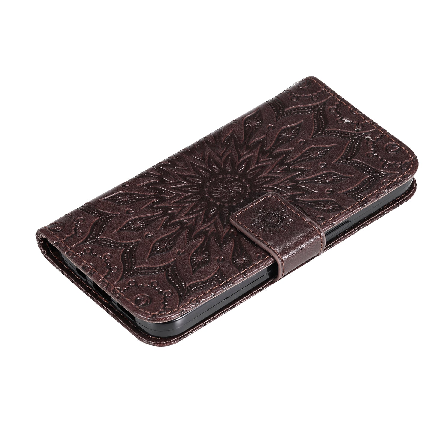 KT Imprinting Flower Series-1 Imprinting Mandala Sun Pattern Anti-scratch Protective Leather Case with Wallet Stand for Huawei nova 9/Honor 50 5G
