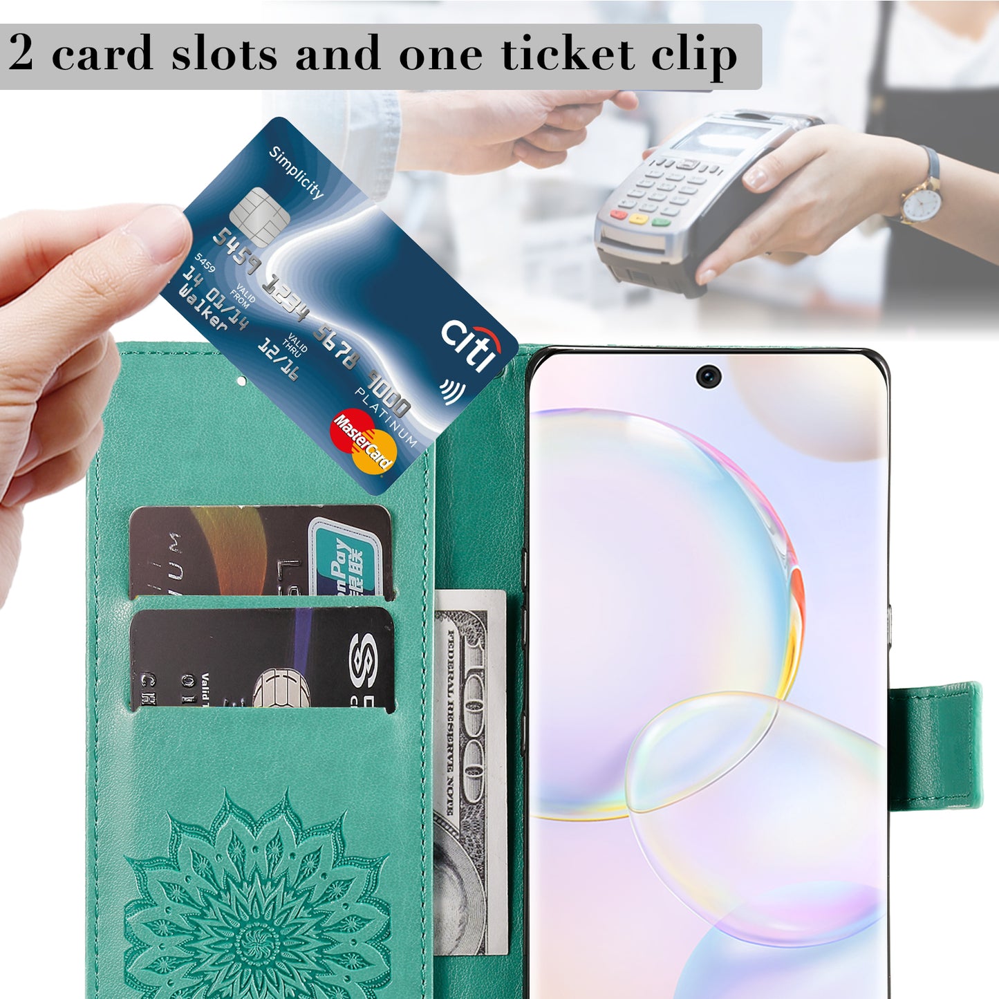 KT Imprinting Flower Series-1 Imprinting Mandala Sun Pattern Anti-scratch Protective Leather Case with Wallet Stand for Huawei nova 9/Honor 50 5G