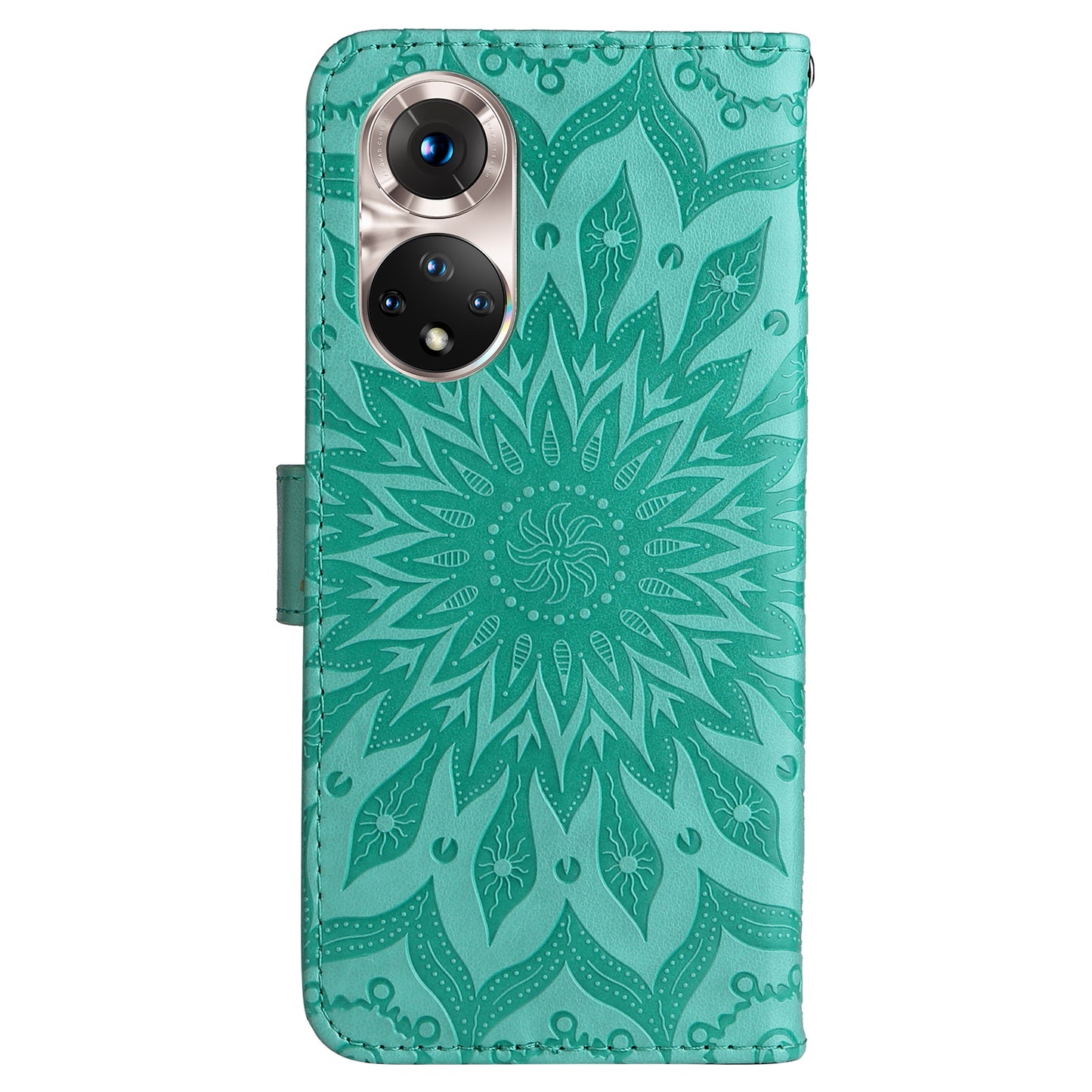KT Imprinting Flower Series-1 Imprinting Mandala Sun Pattern Anti-scratch Protective Leather Case with Wallet Stand for Huawei nova 9/Honor 50 5G