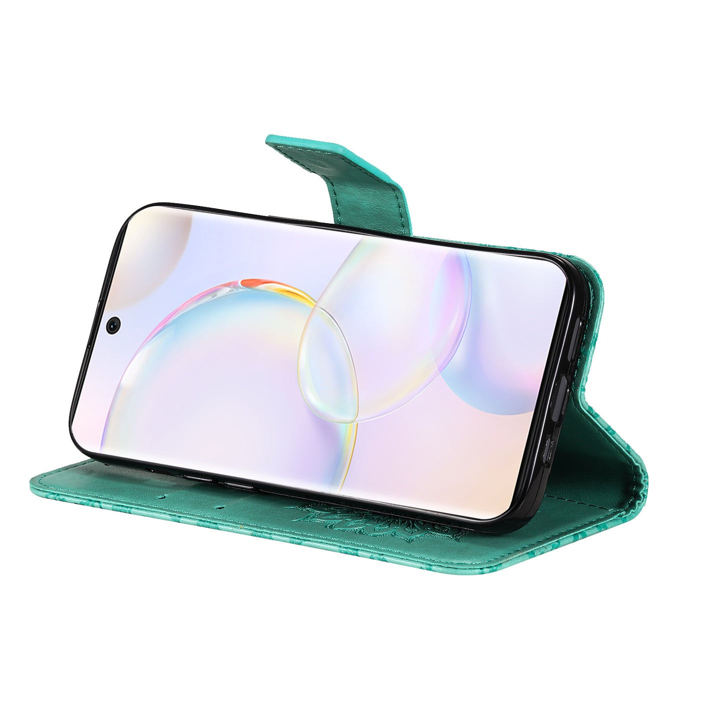 KT Imprinting Flower Series-1 Imprinting Mandala Sun Pattern Anti-scratch Protective Leather Case with Wallet Stand for Huawei nova 9/Honor 50 5G
