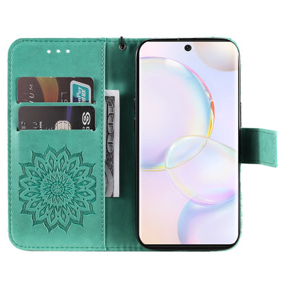 KT Imprinting Flower Series-1 Imprinting Mandala Sun Pattern Anti-scratch Protective Leather Case with Wallet Stand for Huawei nova 9/Honor 50 5G