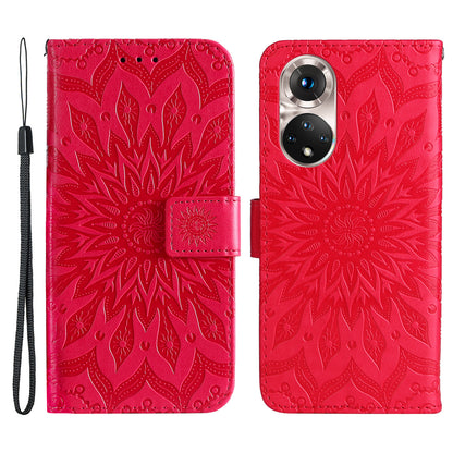 KT Imprinting Flower Series-1 Imprinting Mandala Sun Pattern Anti-scratch Protective Leather Case with Wallet Stand for Huawei nova 9/Honor 50 5G