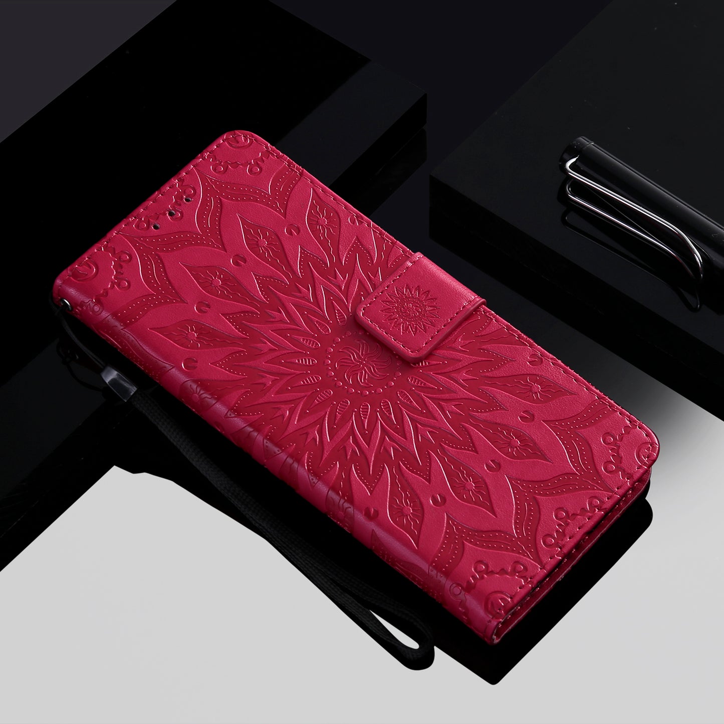 KT Imprinting Flower Series-1 Imprinting Mandala Sun Pattern Anti-scratch Protective Leather Case with Wallet Stand for Huawei nova 9/Honor 50 5G