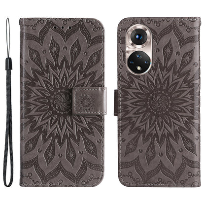 KT Imprinting Flower Series-1 Imprinting Mandala Sun Pattern Anti-scratch Protective Leather Case with Wallet Stand for Huawei nova 9/Honor 50 5G