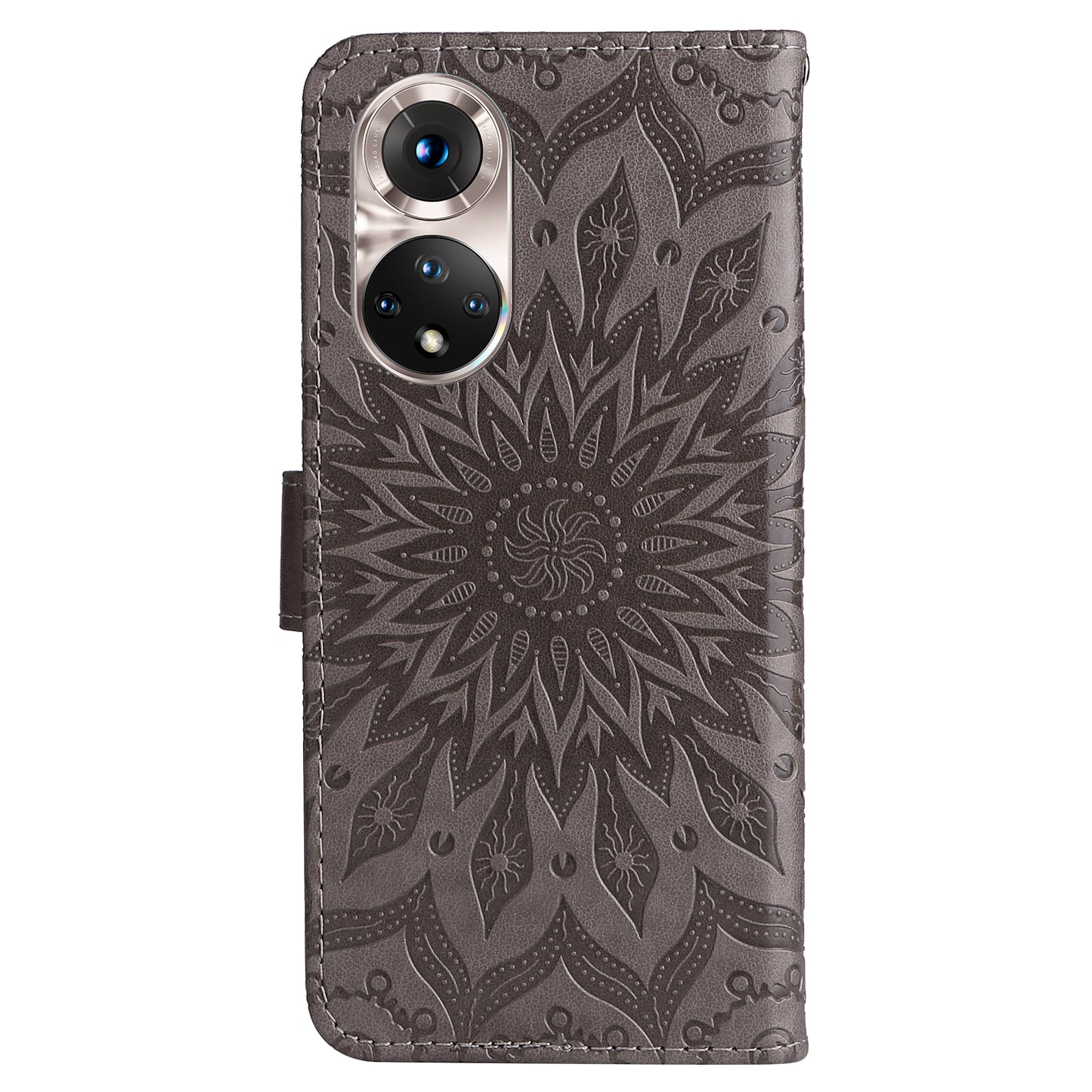 KT Imprinting Flower Series-1 Imprinting Mandala Sun Pattern Anti-scratch Protective Leather Case with Wallet Stand for Huawei nova 9/Honor 50 5G