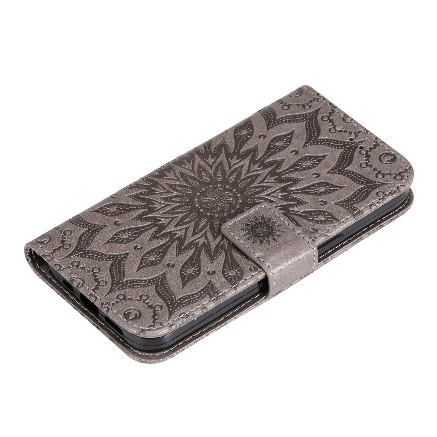 KT Imprinting Flower Series-1 Imprinting Mandala Sun Pattern Anti-scratch Protective Leather Case with Wallet Stand for Huawei nova 9/Honor 50 5G