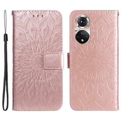 KT Imprinting Flower Series-1 Imprinting Mandala Sun Pattern Anti-scratch Protective Leather Case with Wallet Stand for Huawei nova 9/Honor 50 5G
