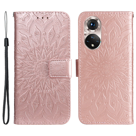 KT Imprinting Flower Series-1 Imprinting Mandala Sun Pattern Anti-scratch Protective Leather Case with Wallet Stand for Huawei nova 9/Honor 50 5G
