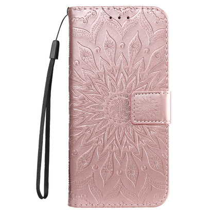 KT Imprinting Flower Series-1 Imprinting Mandala Sun Pattern Anti-scratch Protective Leather Case with Wallet Stand for Huawei nova 9/Honor 50 5G