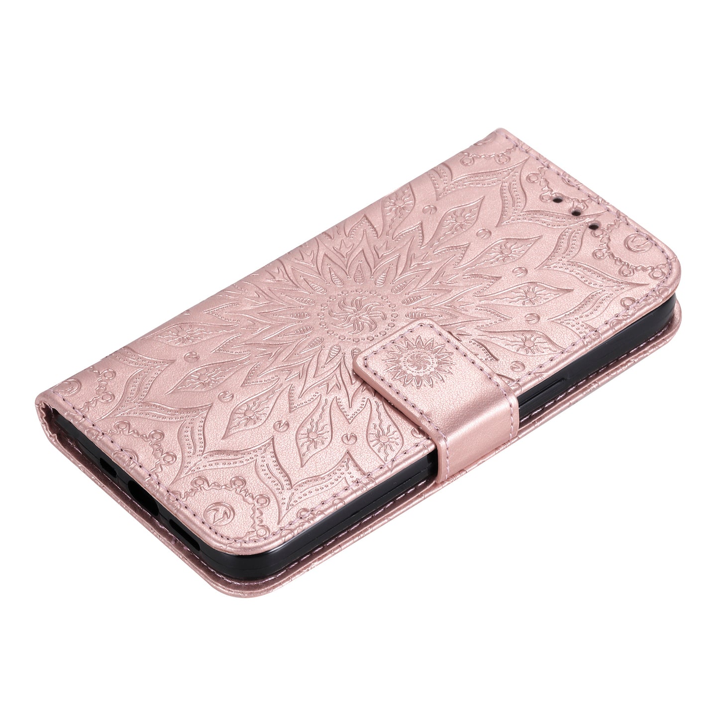 KT Imprinting Flower Series-1 Imprinting Mandala Sun Pattern Anti-scratch Protective Leather Case with Wallet Stand for Huawei nova 9/Honor 50 5G