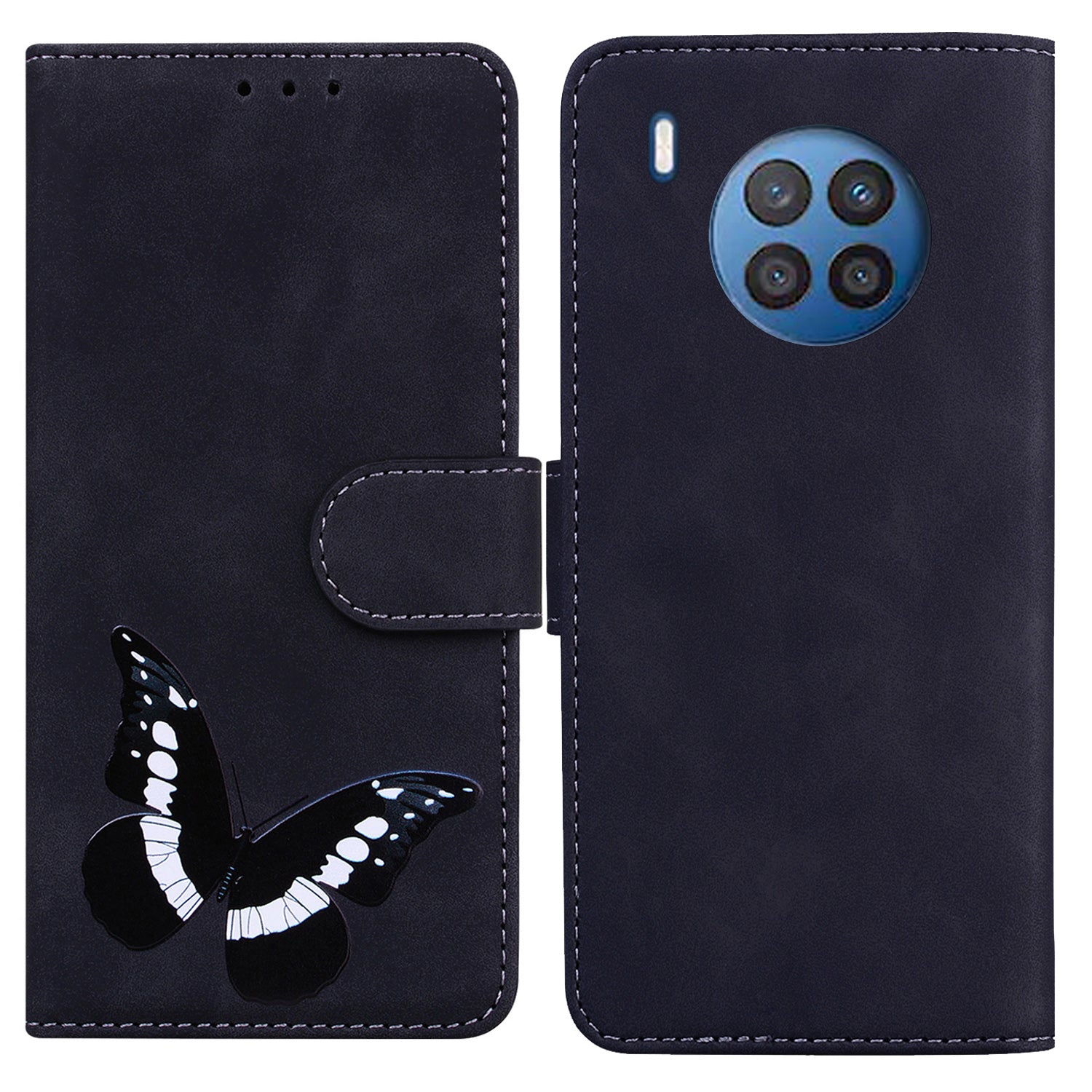 Butterfly Printing Stand Wallet Design Skin Touch Leather Phone Cover for Huawei nova 8i/Honor 50 Lite