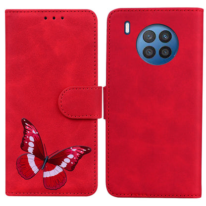 Butterfly Printing Stand Wallet Design Skin Touch Leather Phone Cover for Huawei nova 8i/Honor 50 Lite