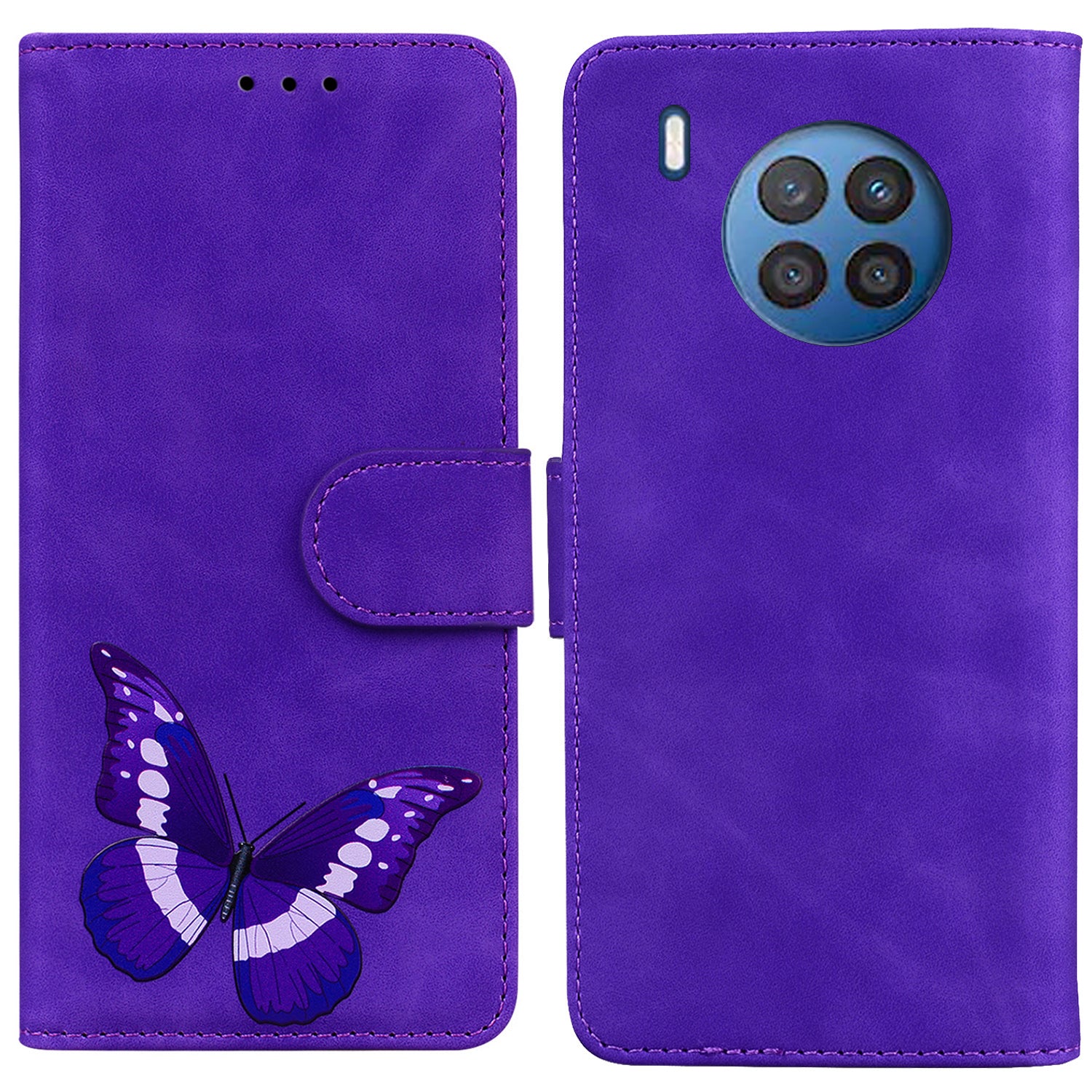 Butterfly Printing Stand Wallet Design Skin Touch Leather Phone Cover for Huawei nova 8i/Honor 50 Lite