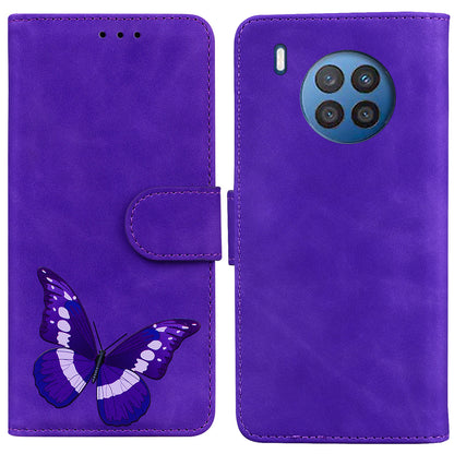 Butterfly Printing Stand Wallet Design Skin Touch Leather Phone Cover for Huawei nova 8i/Honor 50 Lite