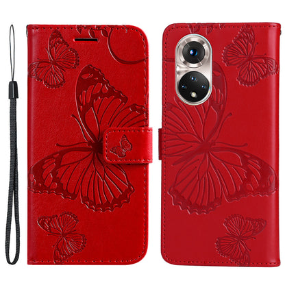 KT Imprinting Flower Series-2 PU Leather Magnetic Flip Wallet Case Stand Imprinted Butterfly Pattern Full Body Protective Cover with Strap for Honor 50 5G / Huawei nova 9