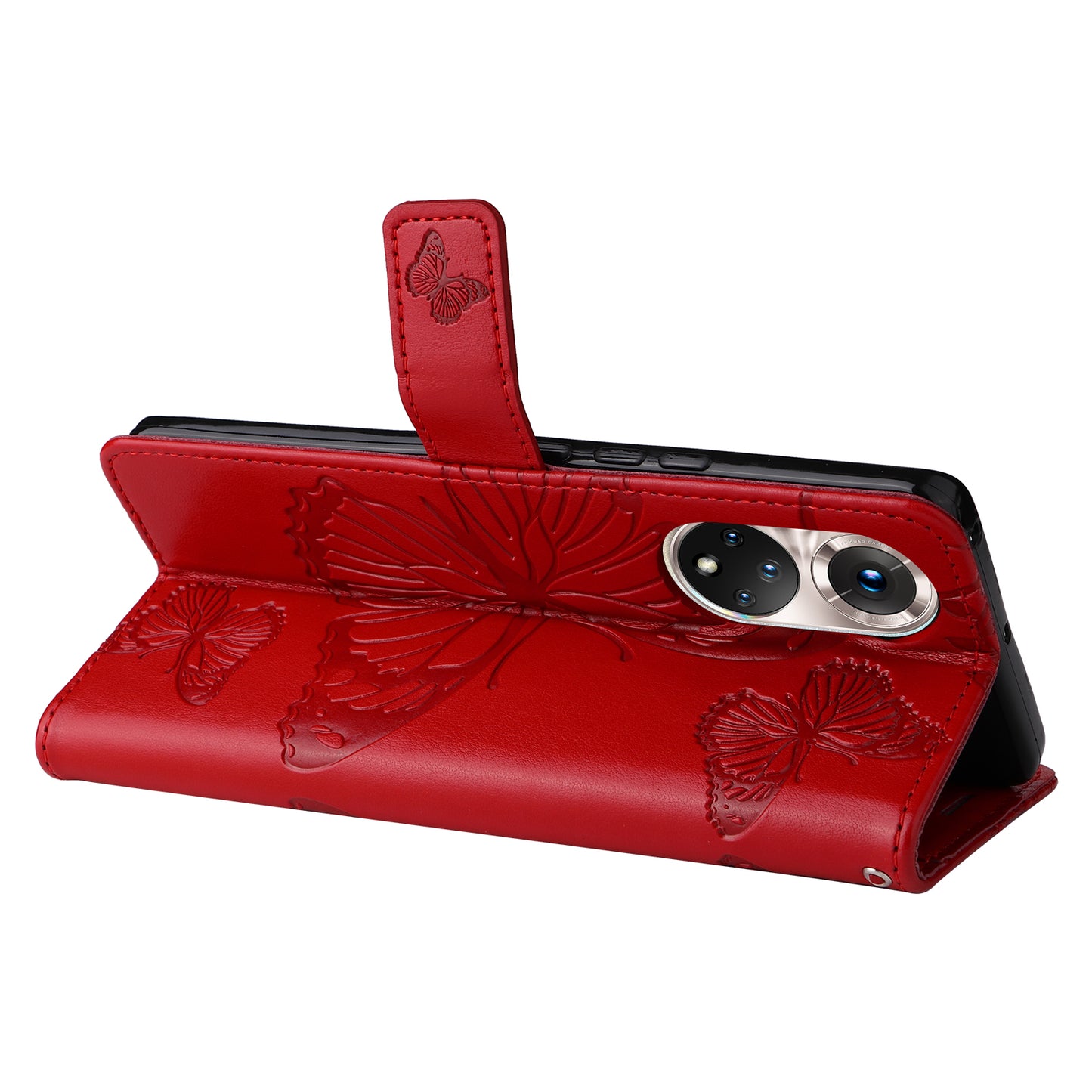 KT Imprinting Flower Series-2 PU Leather Magnetic Flip Wallet Case Stand Imprinted Butterfly Pattern Full Body Protective Cover with Strap for Honor 50 5G / Huawei nova 9