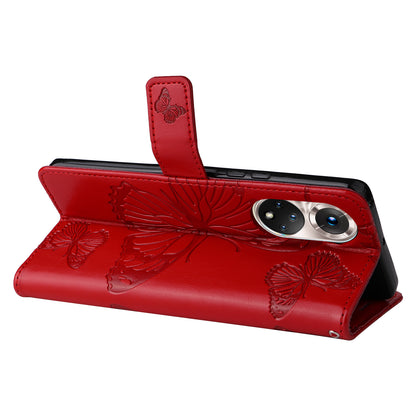 KT Imprinting Flower Series-2 PU Leather Magnetic Flip Wallet Case Stand Imprinted Butterfly Pattern Full Body Protective Cover with Strap for Honor 50 5G / Huawei nova 9