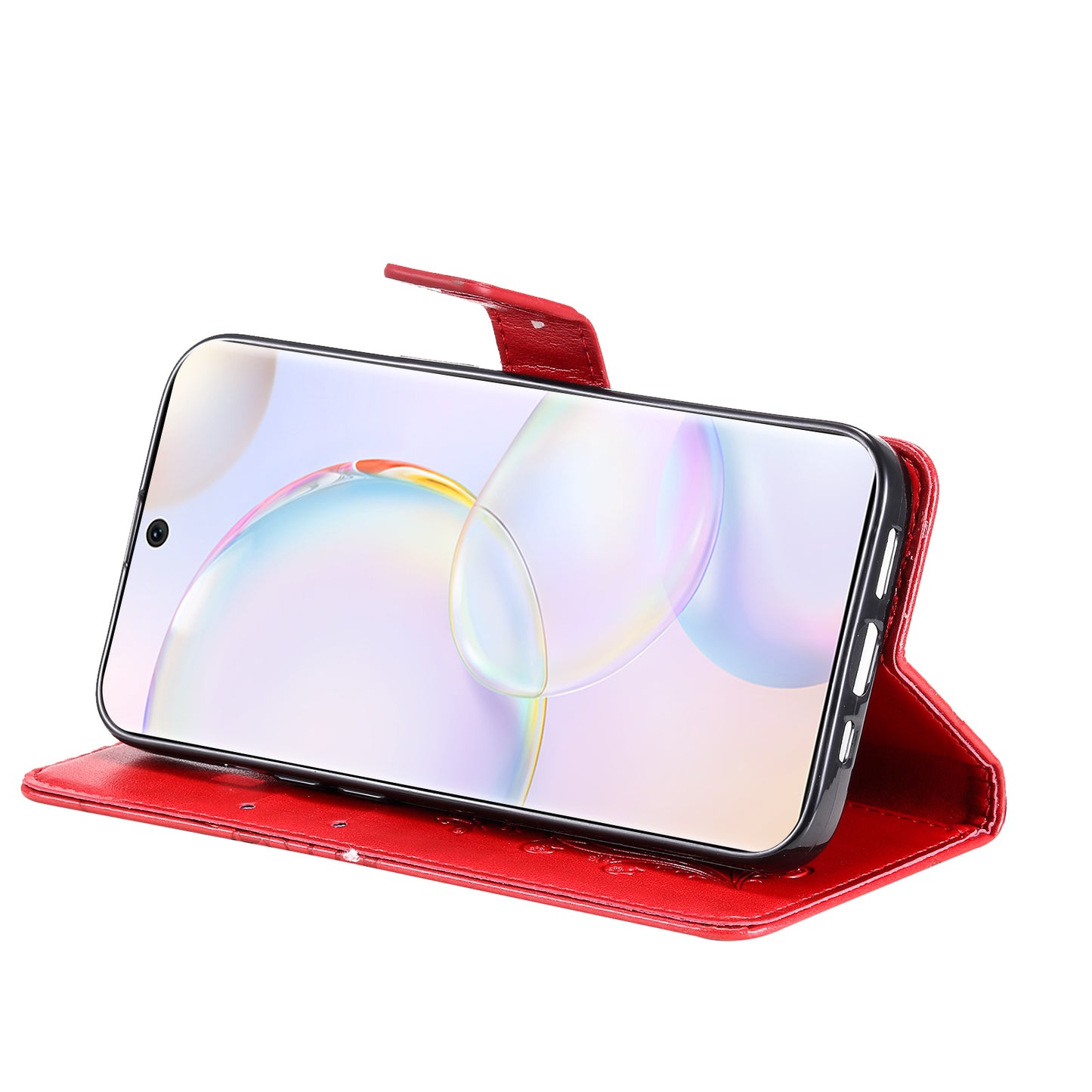 KT Imprinting Flower Series-2 PU Leather Magnetic Flip Wallet Case Stand Imprinted Butterfly Pattern Full Body Protective Cover with Strap for Honor 50 5G / Huawei nova 9