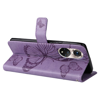 KT Imprinting Flower Series-2 PU Leather Magnetic Flip Wallet Case Stand Imprinted Butterfly Pattern Full Body Protective Cover with Strap for Honor 50 5G / Huawei nova 9