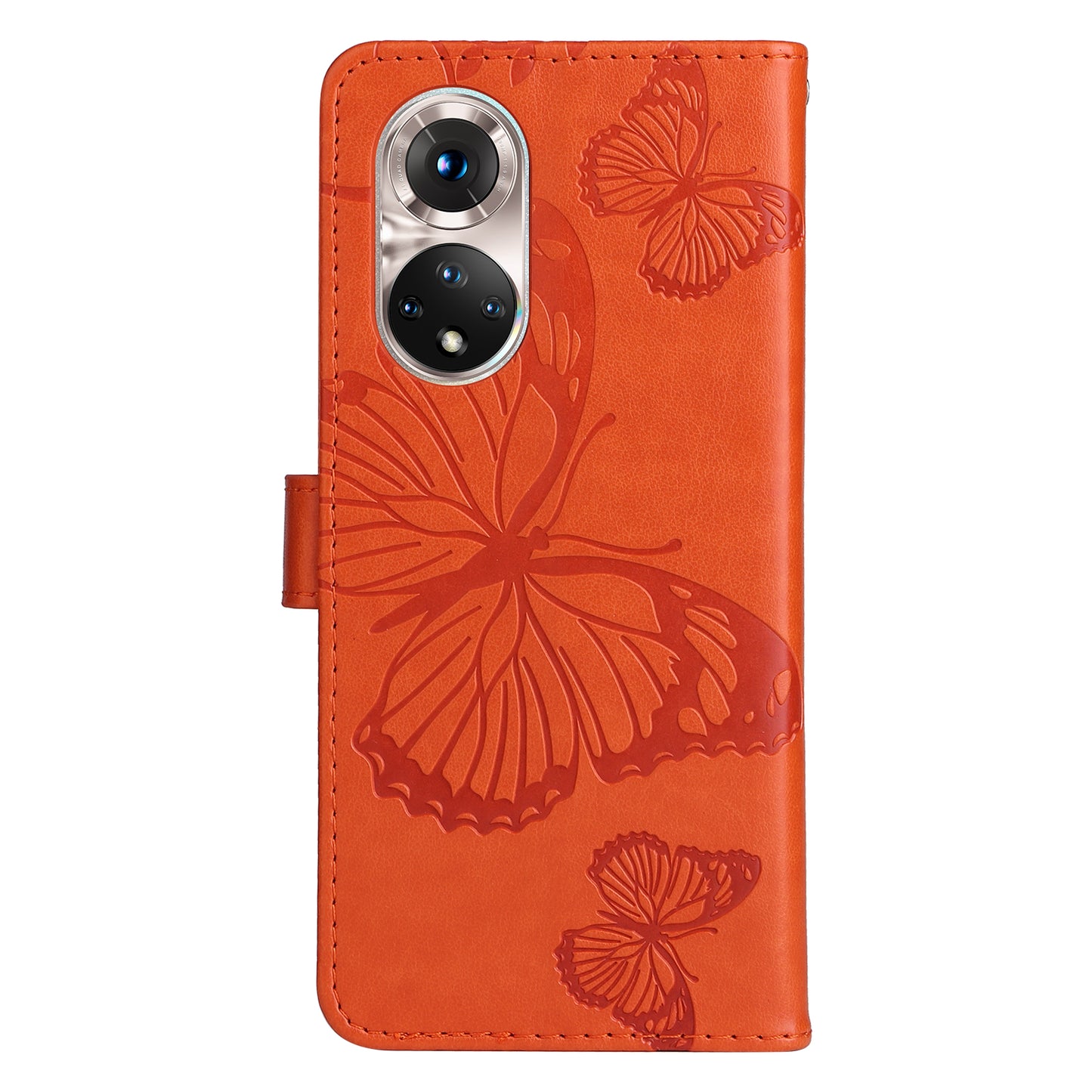 KT Imprinting Flower Series-2 PU Leather Magnetic Flip Wallet Case Stand Imprinted Butterfly Pattern Full Body Protective Cover with Strap for Honor 50 5G / Huawei nova 9