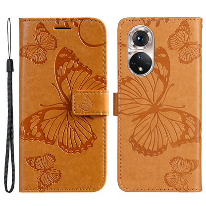 KT Imprinting Flower Series-2 PU Leather Magnetic Flip Wallet Case Stand Imprinted Butterfly Pattern Full Body Protective Cover with Strap for Honor 50 5G / Huawei nova 9