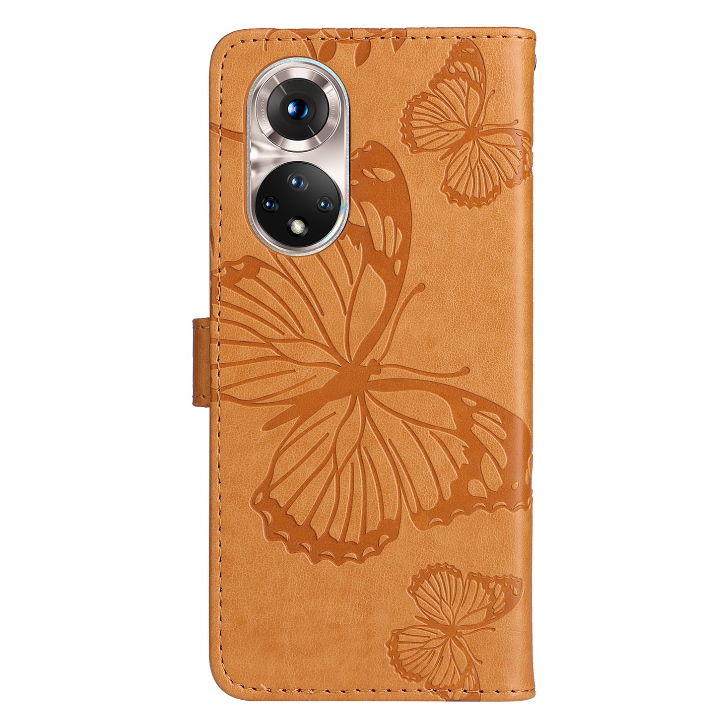 KT Imprinting Flower Series-2 PU Leather Magnetic Flip Wallet Case Stand Imprinted Butterfly Pattern Full Body Protective Cover with Strap for Honor 50 5G / Huawei nova 9