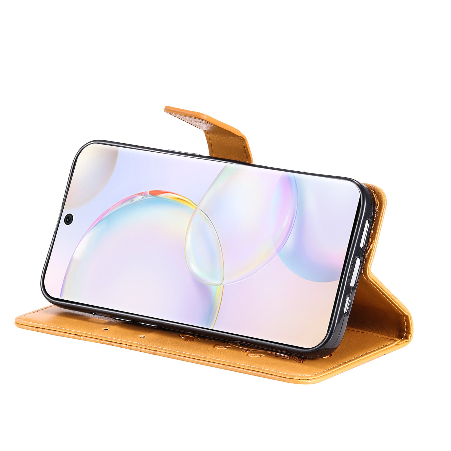 KT Imprinting Flower Series-2 PU Leather Magnetic Flip Wallet Case Stand Imprinted Butterfly Pattern Full Body Protective Cover with Strap for Honor 50 5G / Huawei nova 9