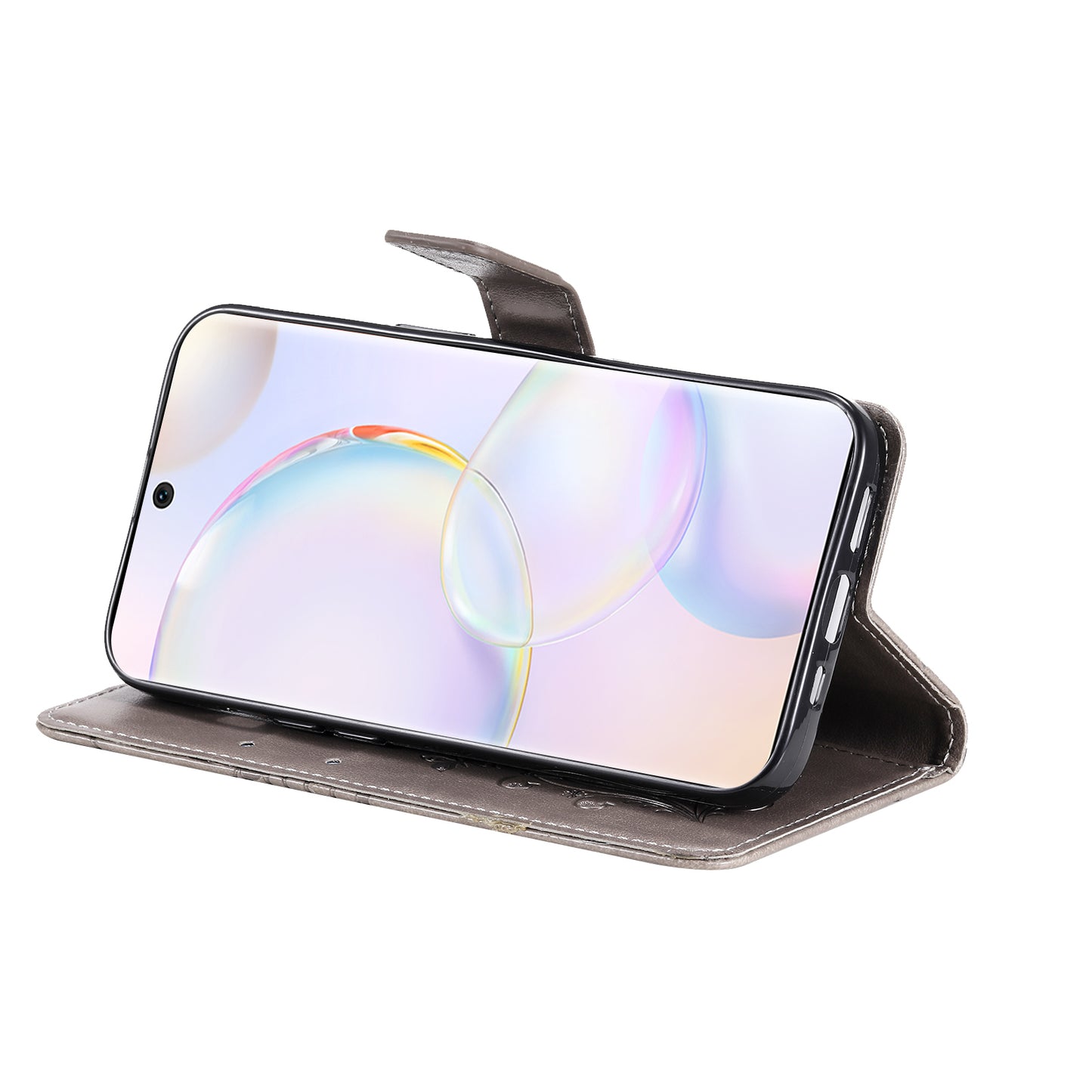 KT Imprinting Flower Series-2 PU Leather Magnetic Flip Wallet Case Stand Imprinted Butterfly Pattern Full Body Protective Cover with Strap for Honor 50 5G / Huawei nova 9