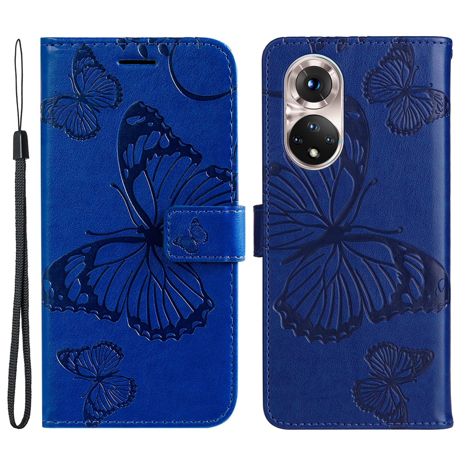 KT Imprinting Flower Series-2 PU Leather Magnetic Flip Wallet Case Stand Imprinted Butterfly Pattern Full Body Protective Cover with Strap for Honor 50 5G / Huawei nova 9