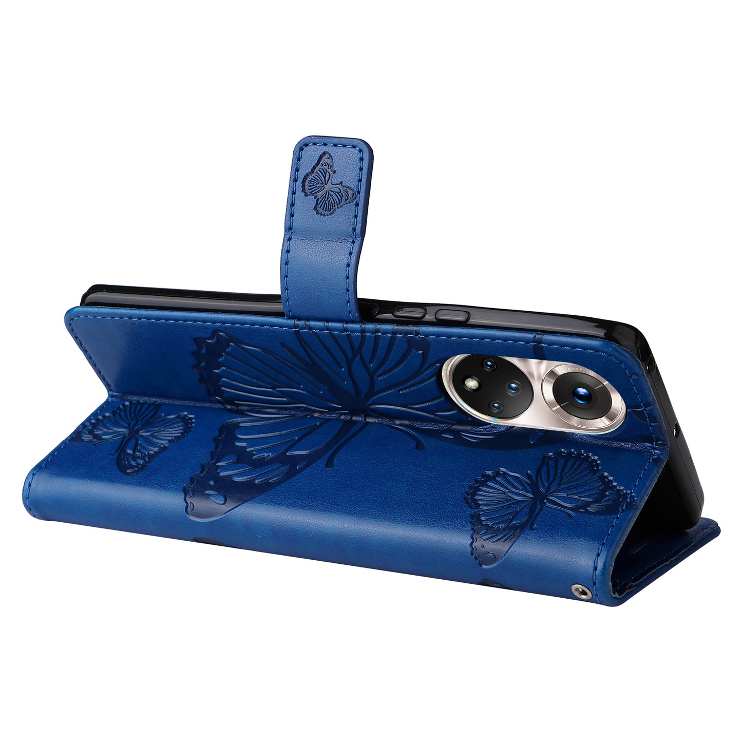 KT Imprinting Flower Series-2 PU Leather Magnetic Flip Wallet Case Stand Imprinted Butterfly Pattern Full Body Protective Cover with Strap for Honor 50 5G / Huawei nova 9