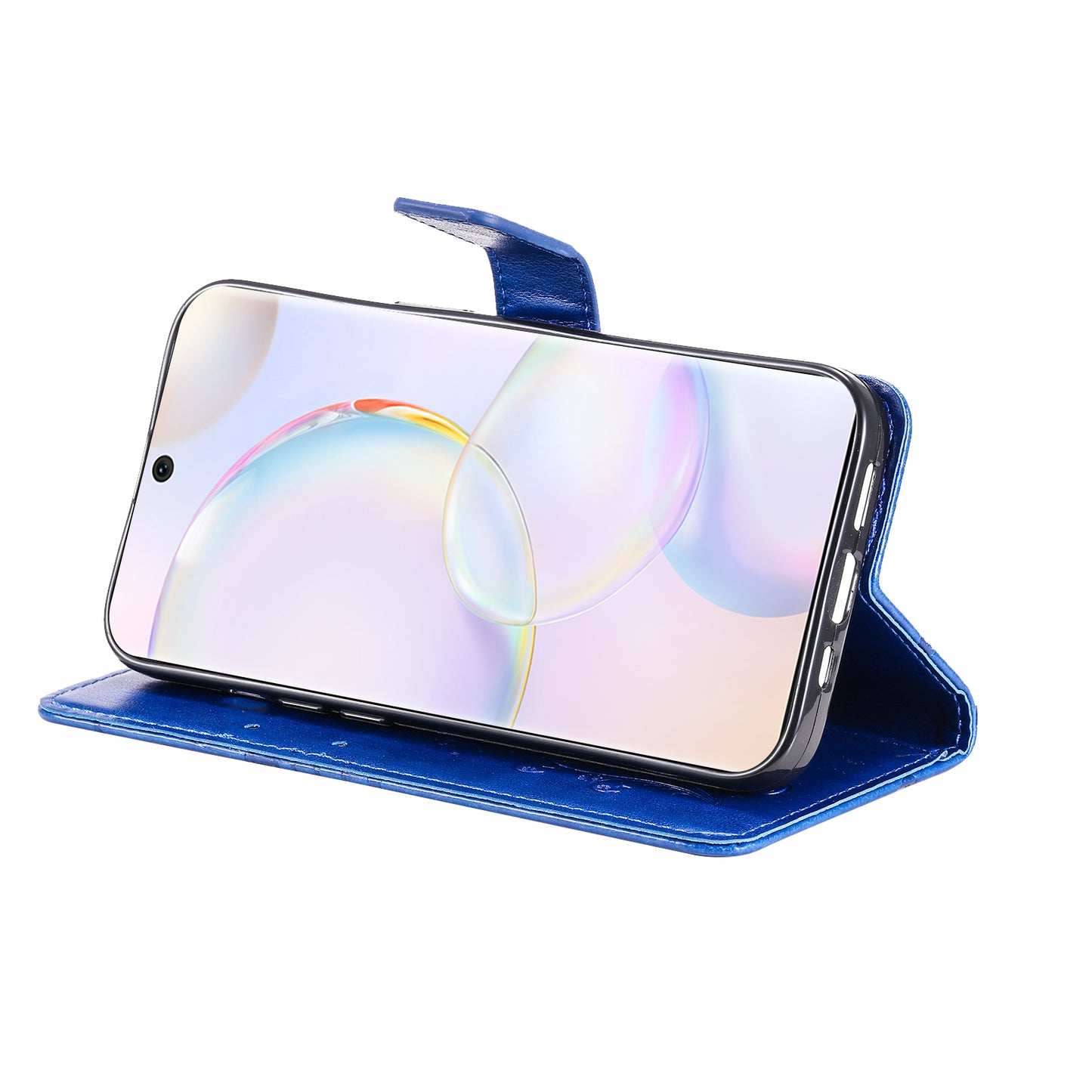 KT Imprinting Flower Series-2 PU Leather Magnetic Flip Wallet Case Stand Imprinted Butterfly Pattern Full Body Protective Cover with Strap for Honor 50 5G / Huawei nova 9