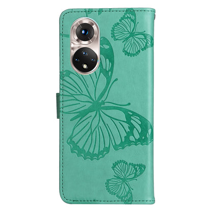 KT Imprinting Flower Series-2 PU Leather Magnetic Flip Wallet Case Stand Imprinted Butterfly Pattern Full Body Protective Cover with Strap for Honor 50 5G / Huawei nova 9