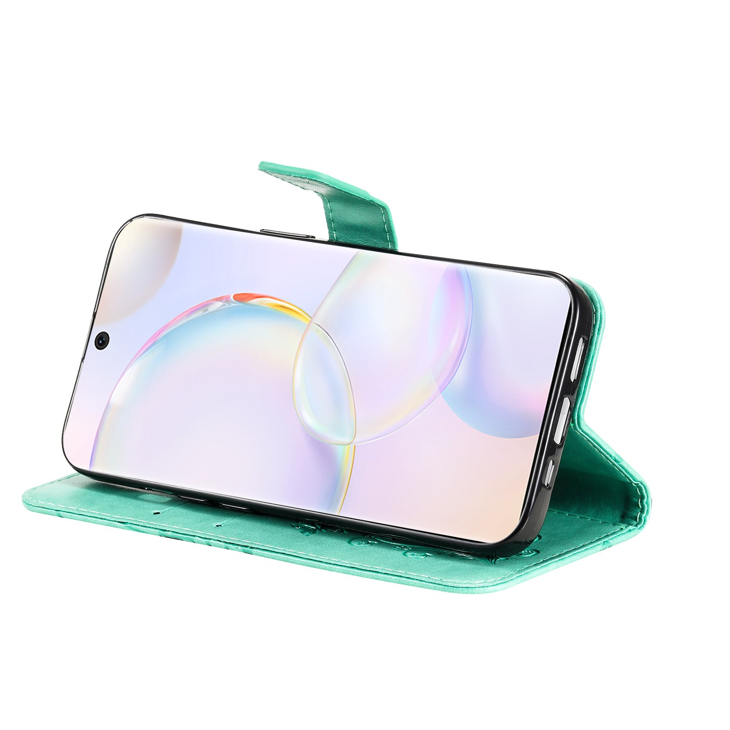 KT Imprinting Flower Series-2 PU Leather Magnetic Flip Wallet Case Stand Imprinted Butterfly Pattern Full Body Protective Cover with Strap for Honor 50 5G / Huawei nova 9