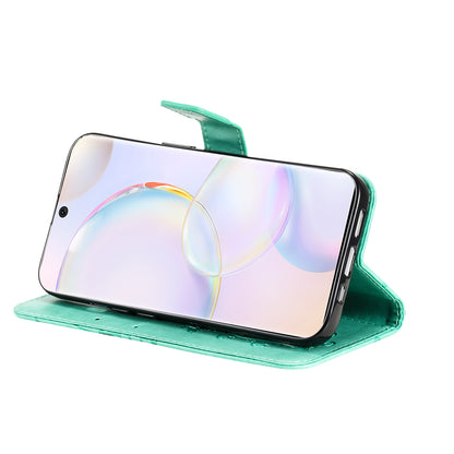 KT Imprinting Flower Series-2 PU Leather Magnetic Flip Wallet Case Stand Imprinted Butterfly Pattern Full Body Protective Cover with Strap for Honor 50 5G / Huawei nova 9