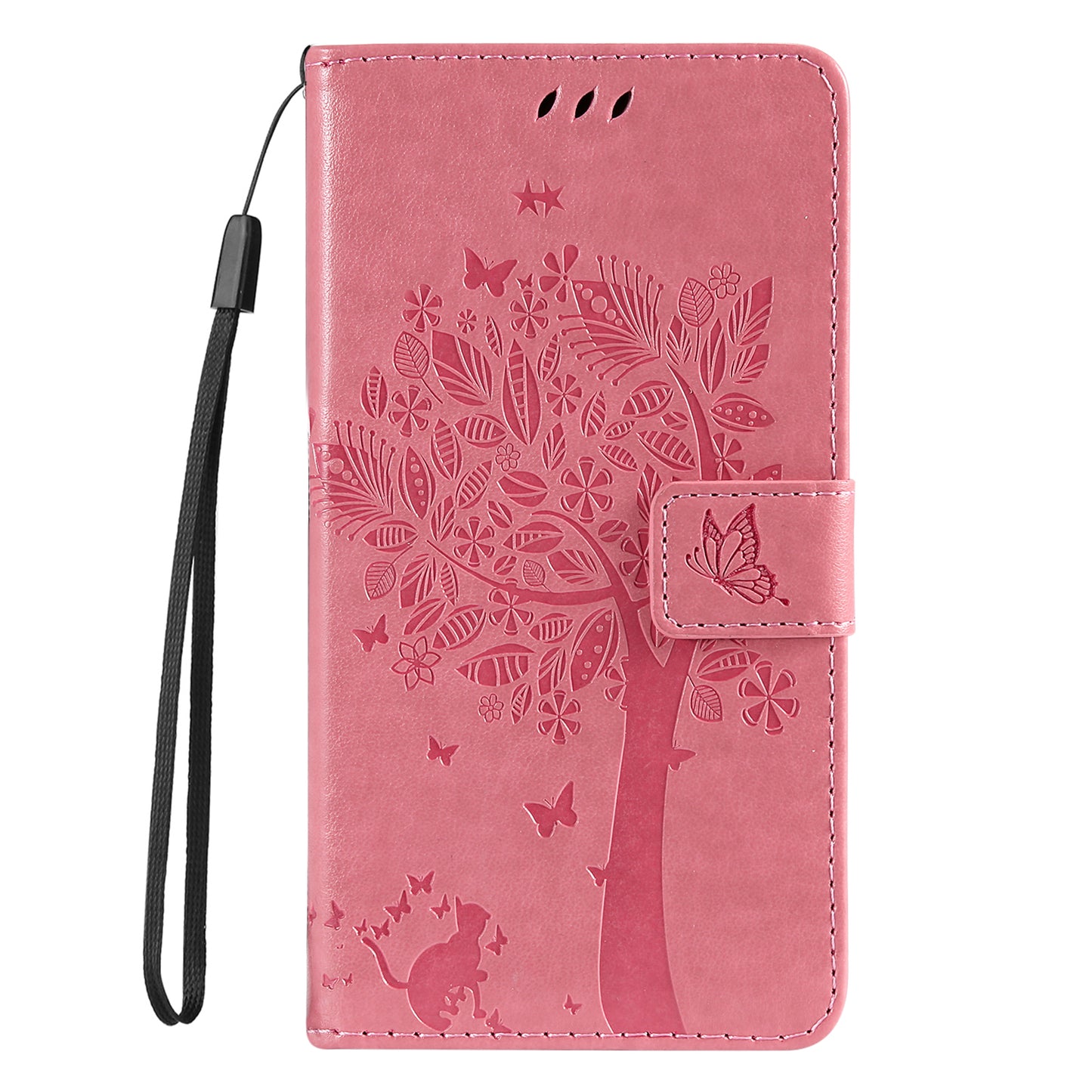 KT Imprinting Flower Series-3 Cat and Tree Pattern Imprinted Wallet Flip Cover PU Leather Stand Magnetic Clasp Shockproof Protection Case for Huawei nova 9 / Honor 50