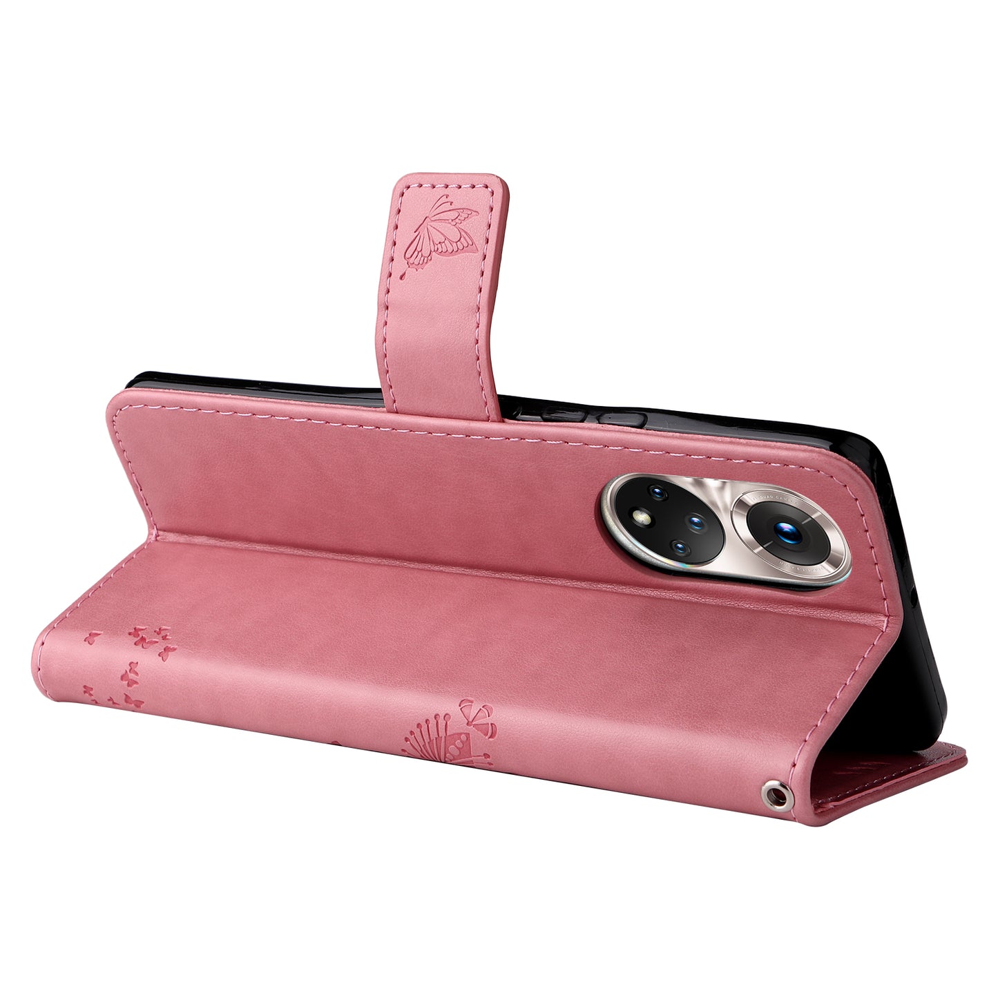 KT Imprinting Flower Series-3 Cat and Tree Pattern Imprinted Wallet Flip Cover PU Leather Stand Magnetic Clasp Shockproof Protection Case for Huawei nova 9 / Honor 50
