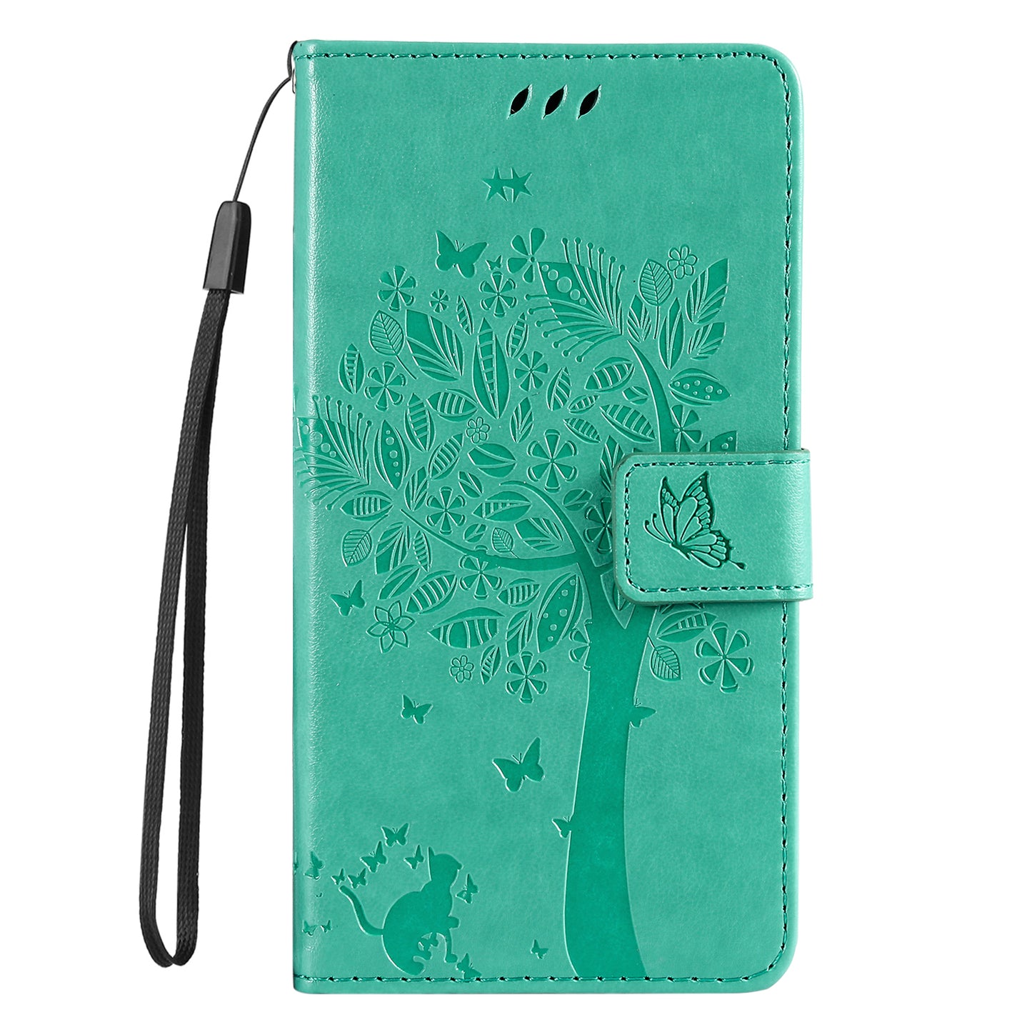KT Imprinting Flower Series-3 Cat and Tree Pattern Imprinted Wallet Flip Cover PU Leather Stand Magnetic Clasp Shockproof Protection Case for Huawei nova 9 / Honor 50