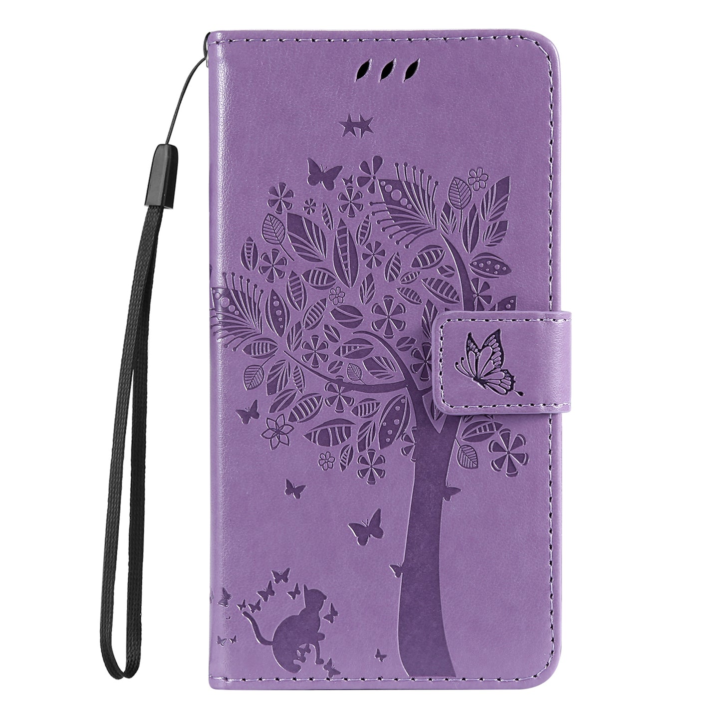 KT Imprinting Flower Series-3 Cat and Tree Pattern Imprinted Wallet Flip Cover PU Leather Stand Magnetic Clasp Shockproof Protection Case for Huawei nova 9 / Honor 50