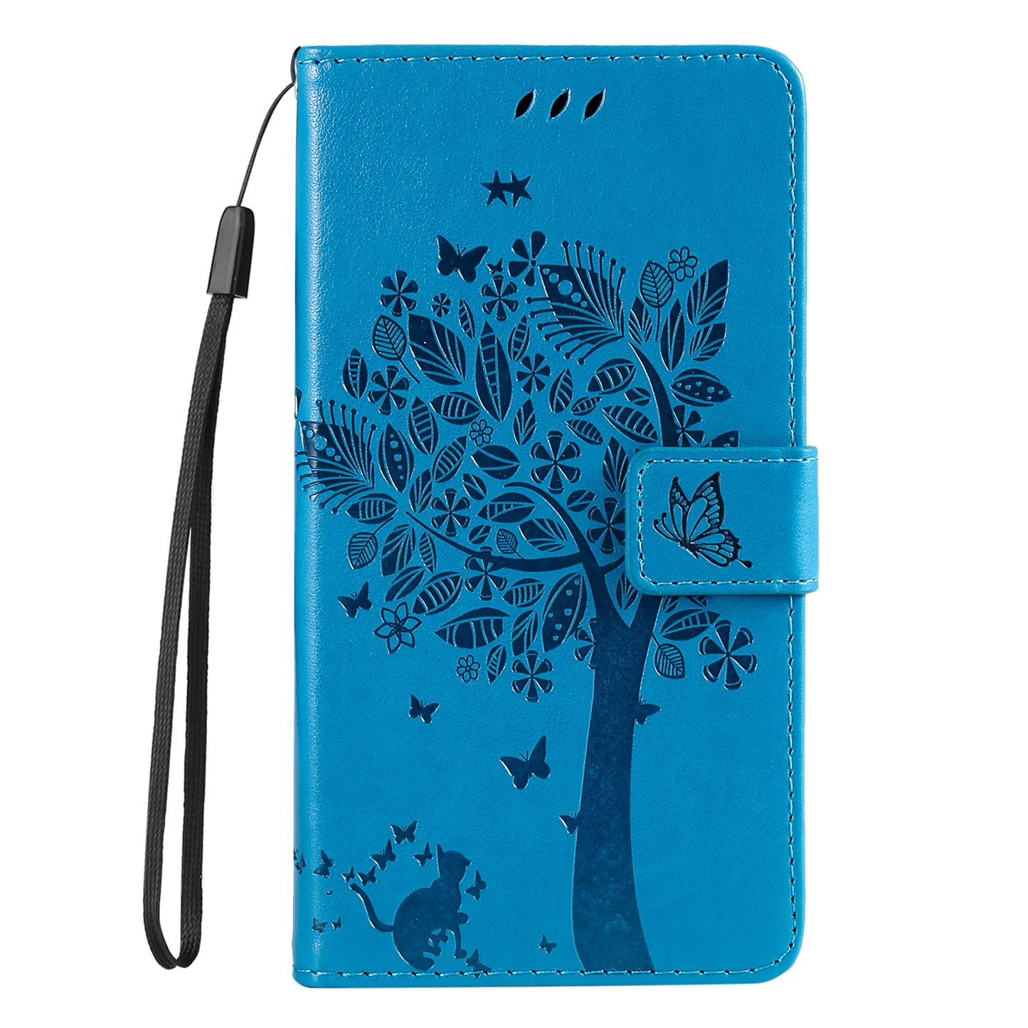 KT Imprinting Flower Series-3 Cat and Tree Pattern Imprinted Wallet Flip Cover PU Leather Stand Magnetic Clasp Shockproof Protection Case for Huawei nova 9 / Honor 50