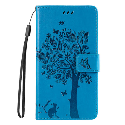 KT Imprinting Flower Series-3 Cat and Tree Pattern Imprinted Wallet Flip Cover PU Leather Stand Magnetic Clasp Shockproof Protection Case for Huawei nova 9 / Honor 50
