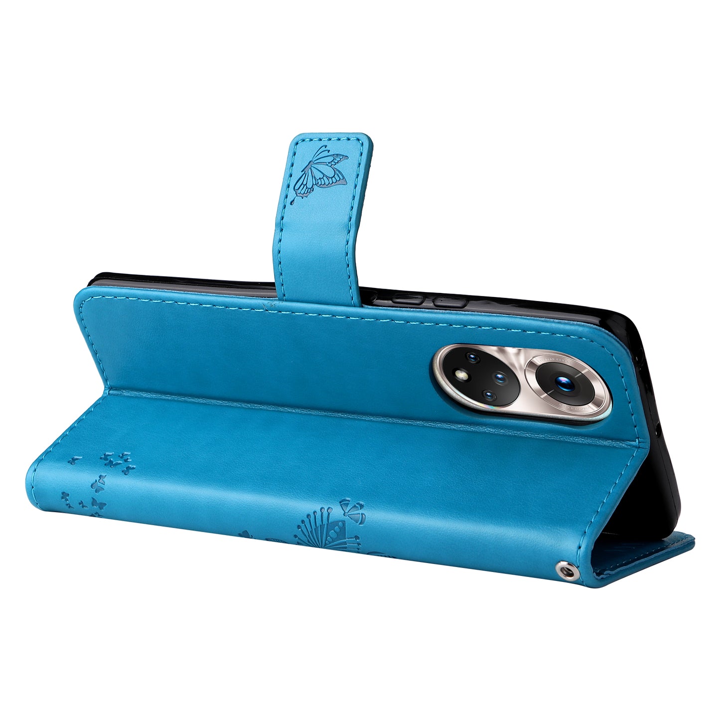 KT Imprinting Flower Series-3 Cat and Tree Pattern Imprinted Wallet Flip Cover PU Leather Stand Magnetic Clasp Shockproof Protection Case for Huawei nova 9 / Honor 50