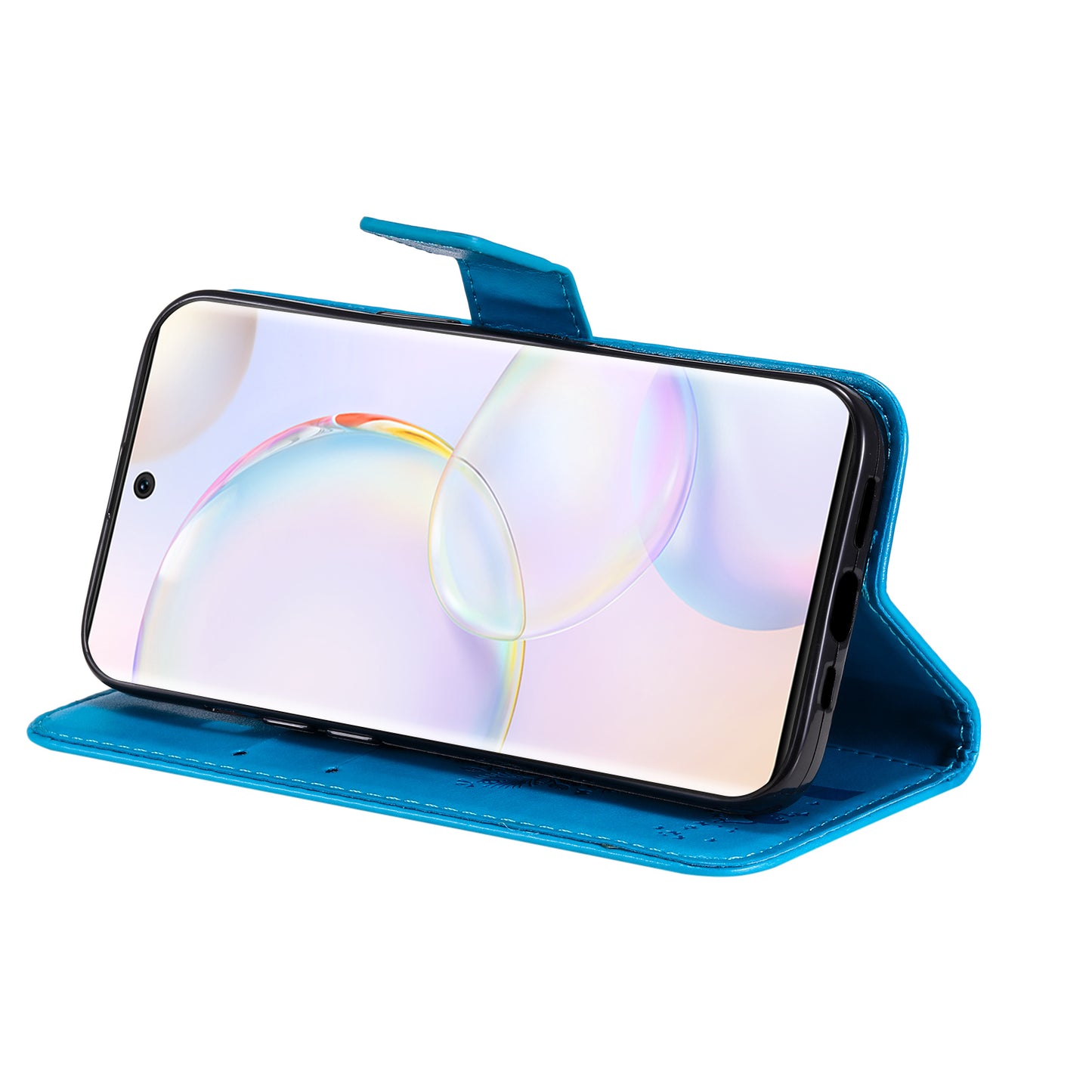 KT Imprinting Flower Series-3 Cat and Tree Pattern Imprinted Wallet Flip Cover PU Leather Stand Magnetic Clasp Shockproof Protection Case for Huawei nova 9 / Honor 50