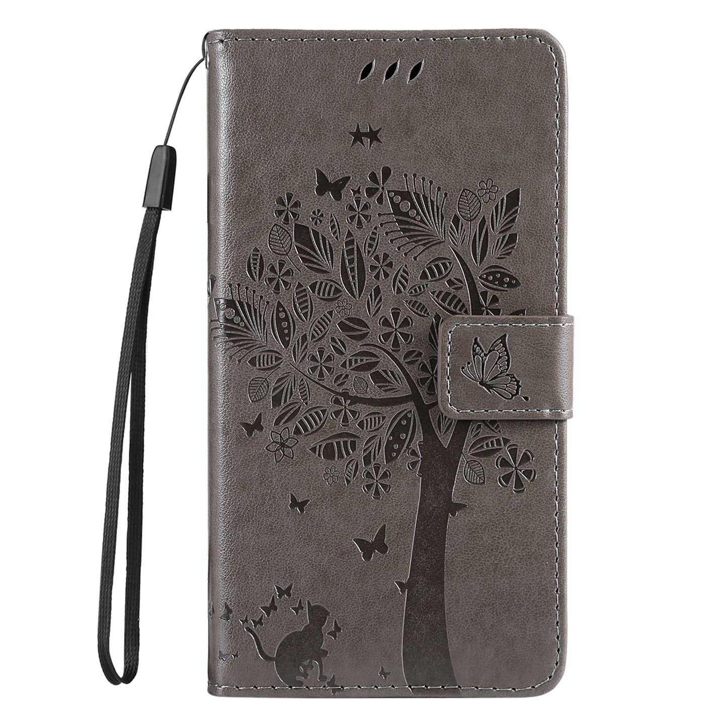 KT Imprinting Flower Series-3 Cat and Tree Pattern Imprinted Wallet Flip Cover PU Leather Stand Magnetic Clasp Shockproof Protection Case for Huawei nova 9 / Honor 50