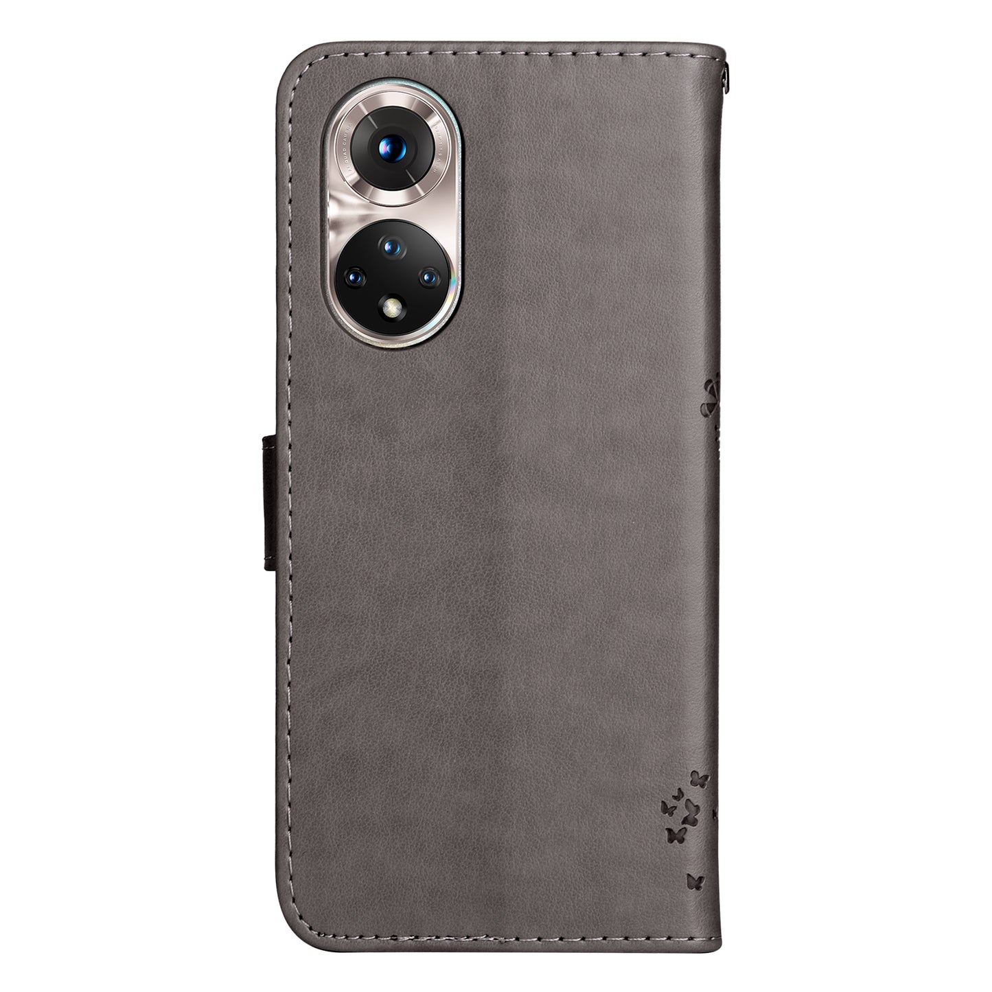 KT Imprinting Flower Series-3 Cat and Tree Pattern Imprinted Wallet Flip Cover PU Leather Stand Magnetic Clasp Shockproof Protection Case for Huawei nova 9 / Honor 50