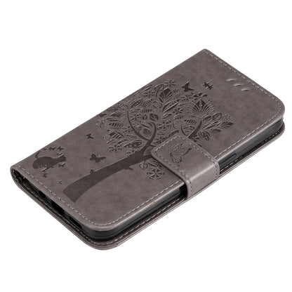 KT Imprinting Flower Series-3 Cat and Tree Pattern Imprinted Wallet Flip Cover PU Leather Stand Magnetic Clasp Shockproof Protection Case for Huawei nova 9 / Honor 50