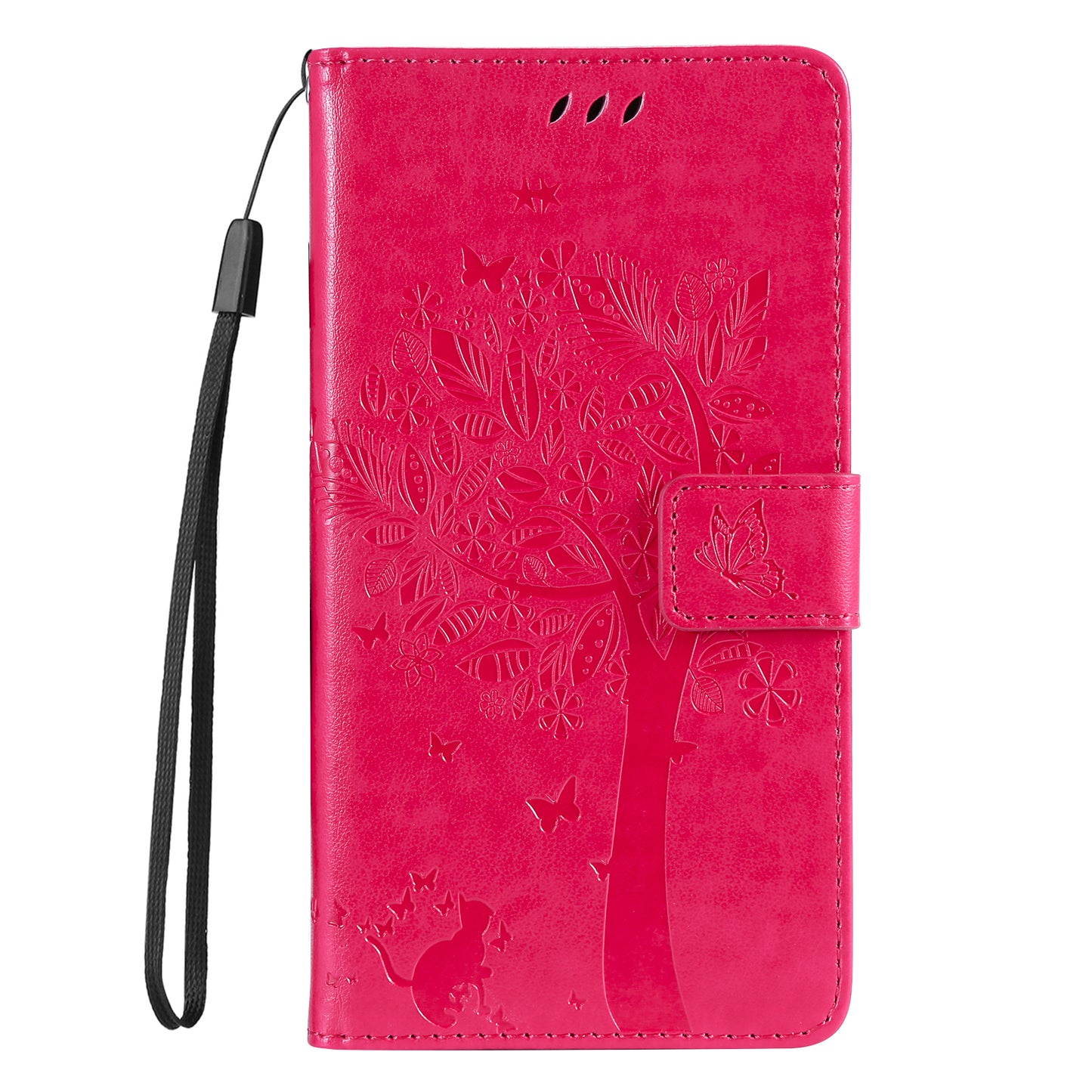 KT Imprinting Flower Series-3 Cat and Tree Pattern Imprinted Wallet Flip Cover PU Leather Stand Magnetic Clasp Shockproof Protection Case for Huawei nova 9 / Honor 50