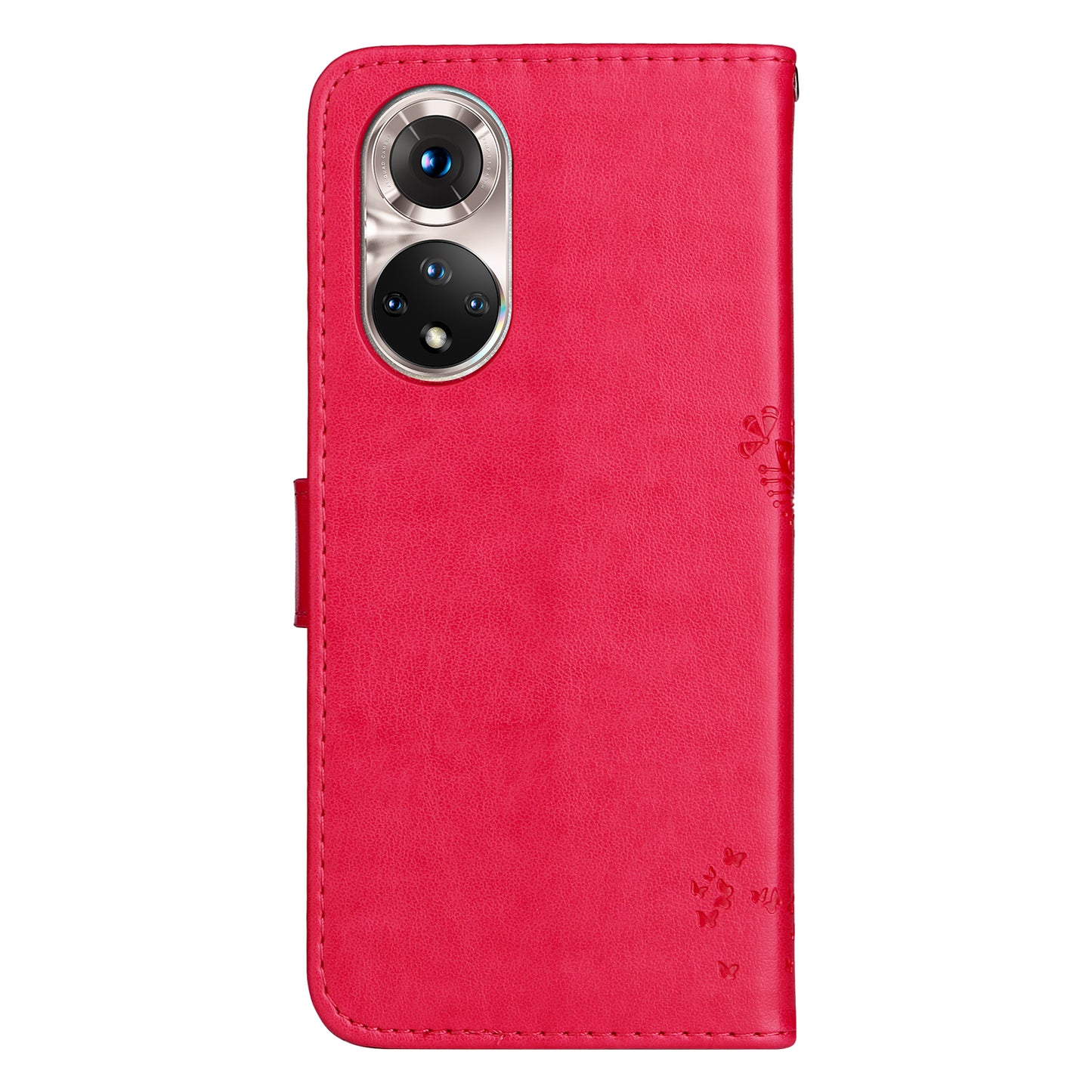 KT Imprinting Flower Series-3 Cat and Tree Pattern Imprinted Wallet Flip Cover PU Leather Stand Magnetic Clasp Shockproof Protection Case for Huawei nova 9 / Honor 50