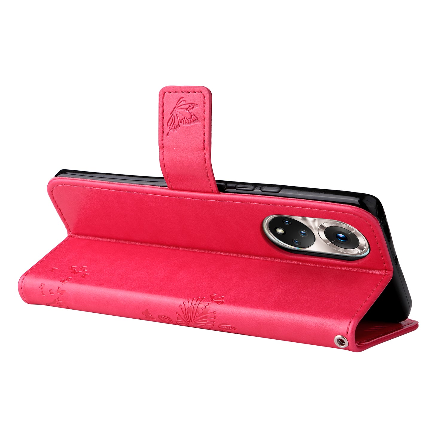 KT Imprinting Flower Series-3 Cat and Tree Pattern Imprinted Wallet Flip Cover PU Leather Stand Magnetic Clasp Shockproof Protection Case for Huawei nova 9 / Honor 50